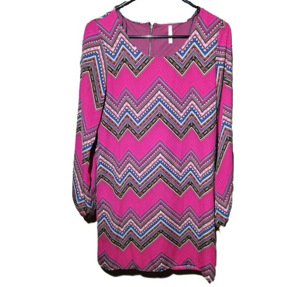 Sage | Dresses | 42 Sage Dress Hot Pink Womens Small Chevron Multicolored  Zipper Bright | Poshmark